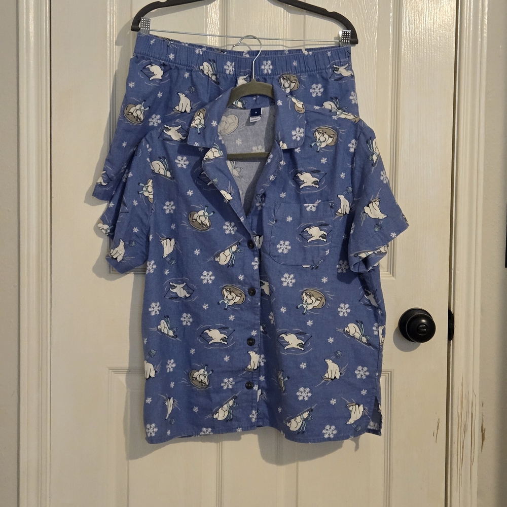 Old Navy Light Blue Polar Bear Two-Piece Pajama Set